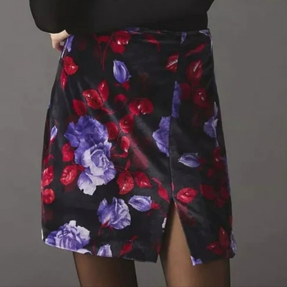 Maeve Dresses & Skirts - Anthropology Velvet skirt floral with purple and red, size 4